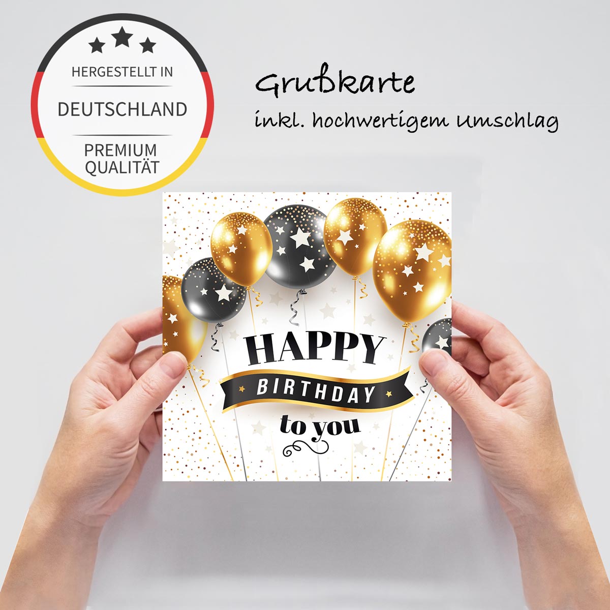 1 Geburtstagskarte Klappkarte Happy Birthday 14,8x14,8cm und 1 weißer Umschlag Merz Designkarten