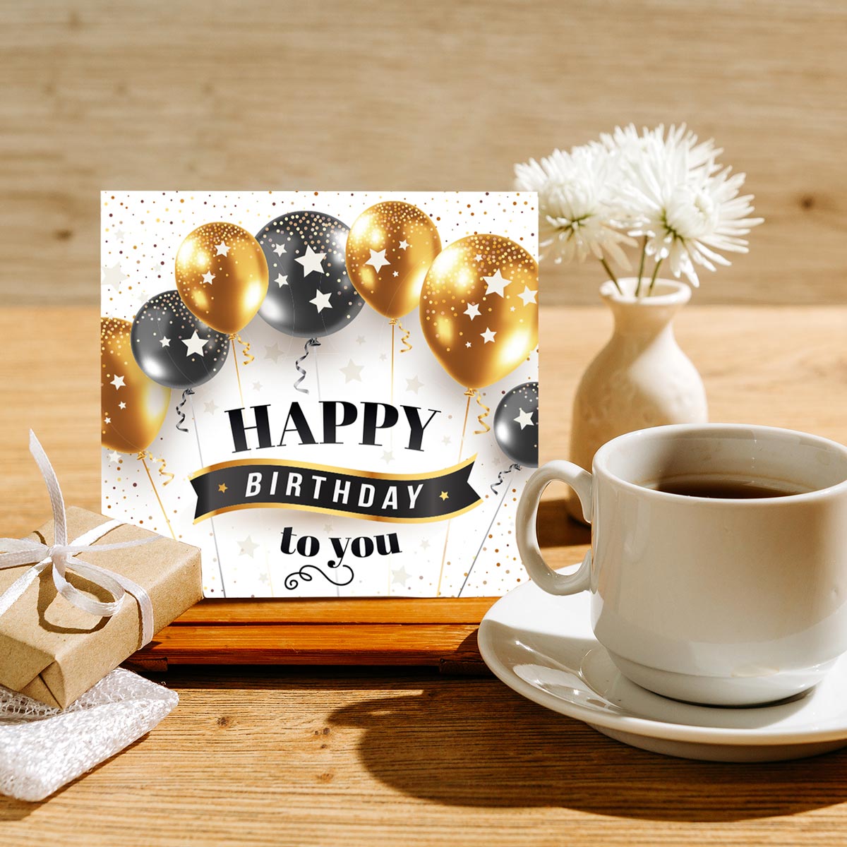 1 Geburtstagskarte Klappkarte Happy Birthday 14,8x14,8cm und 1 weißer Umschlag Merz Designkarten