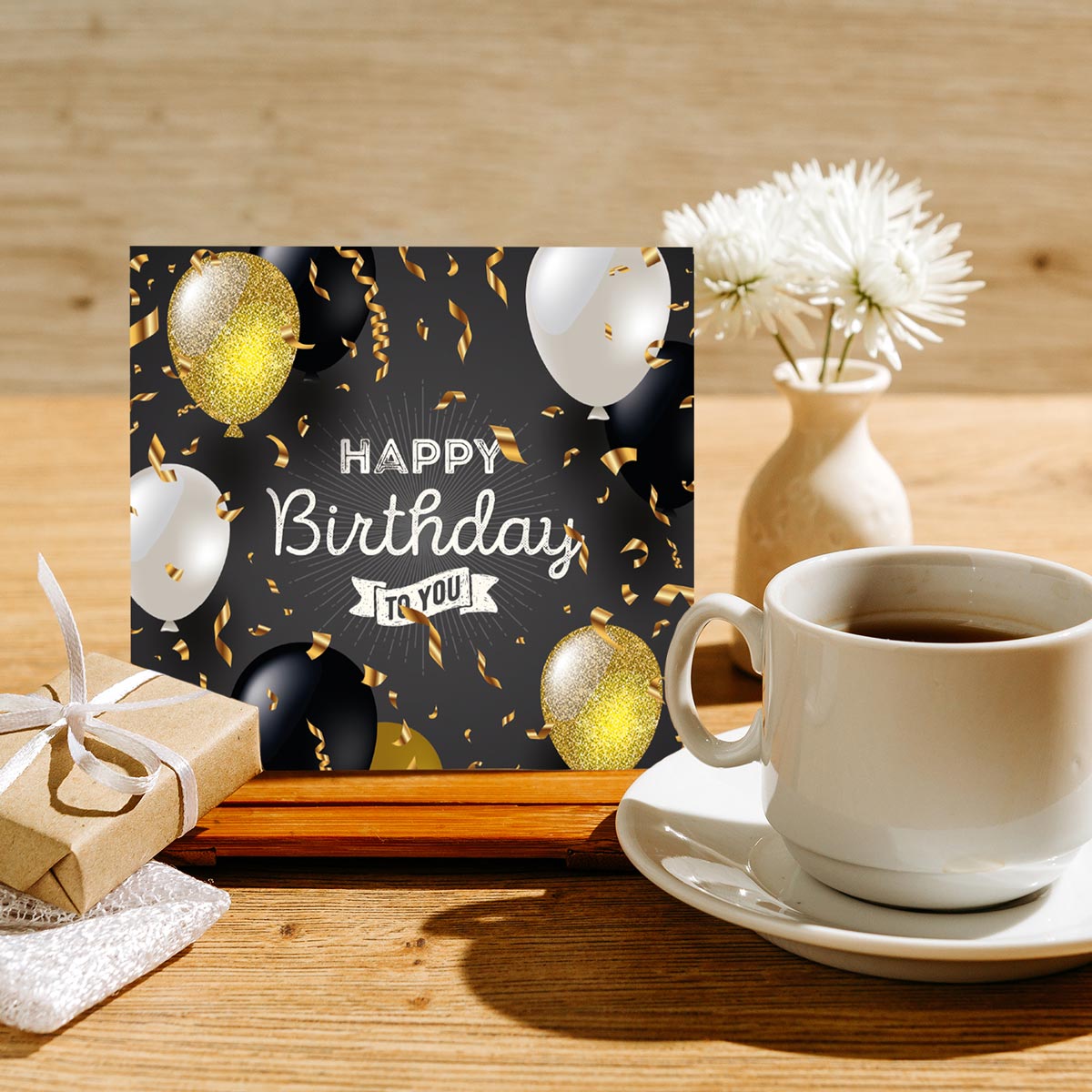 1 edle Geburtstagskarte Klappkarte Happy Birthday 14,8x14,8cm + weißer Umschlag Merz Designkarten