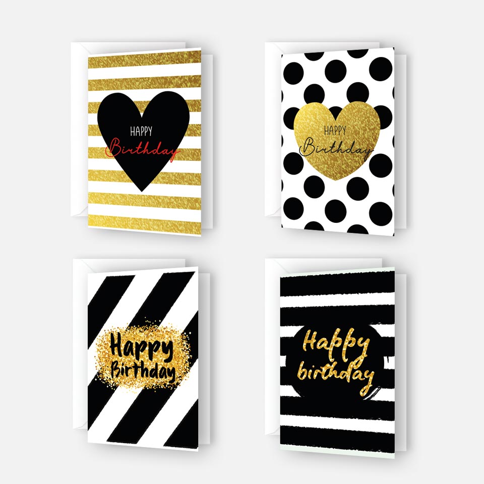 4 Premium Geburtstagskarten Happy Birthday 18x12cm mit 4 Kuverts