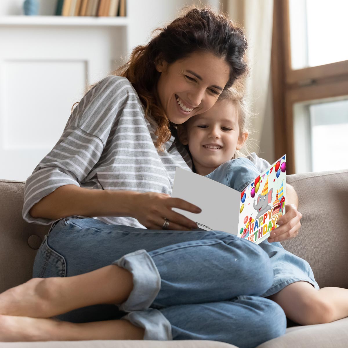 1 Geburtstagskarte Happy Birthday für Kinder Elefant 14,8x14,8cm mit 1 Umschlag Merz Designkarten