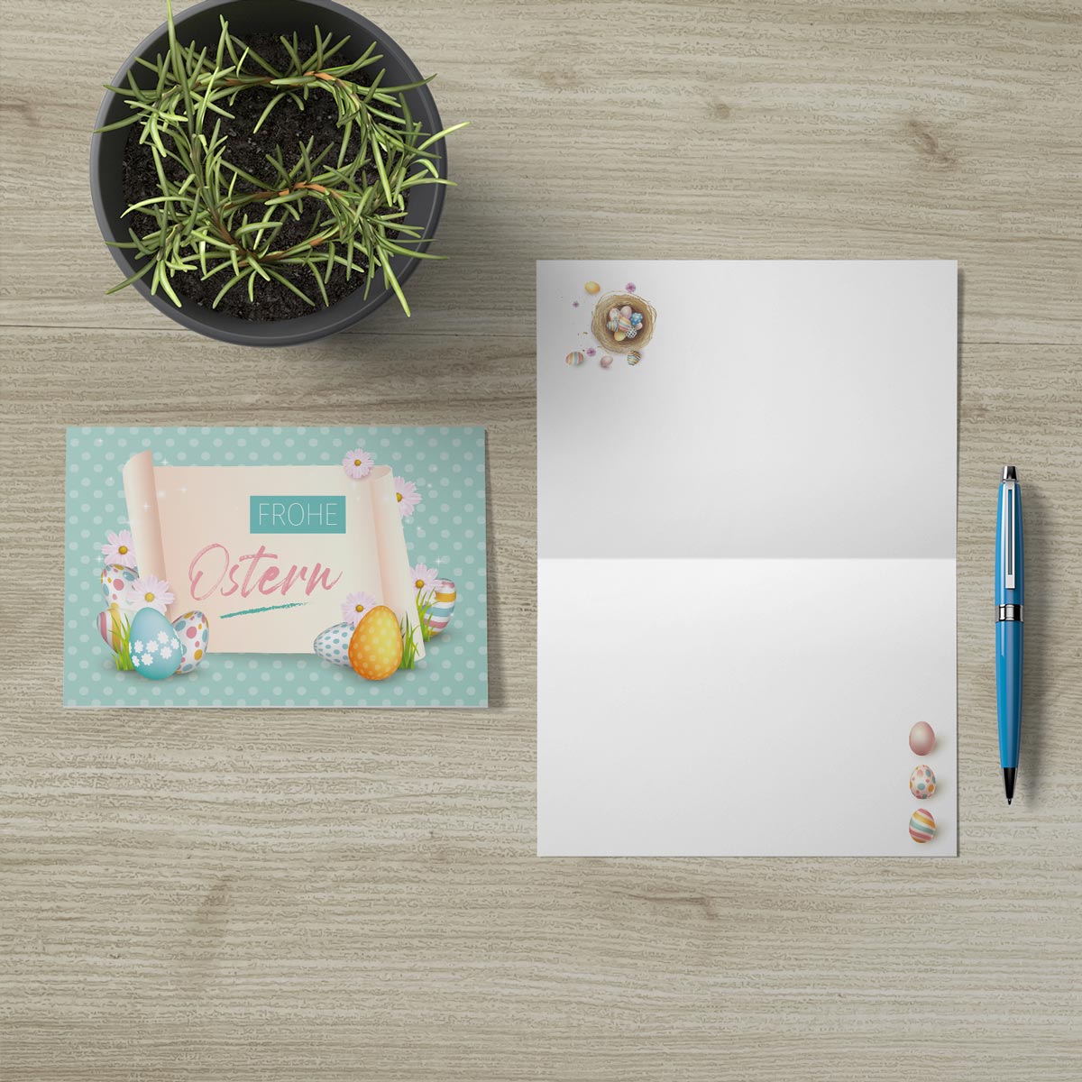 6 Premium Osterkarte Grußkarten Ostern Klappkarte mit 6 Umschläge 12x18cm Karten Merz Designkarten