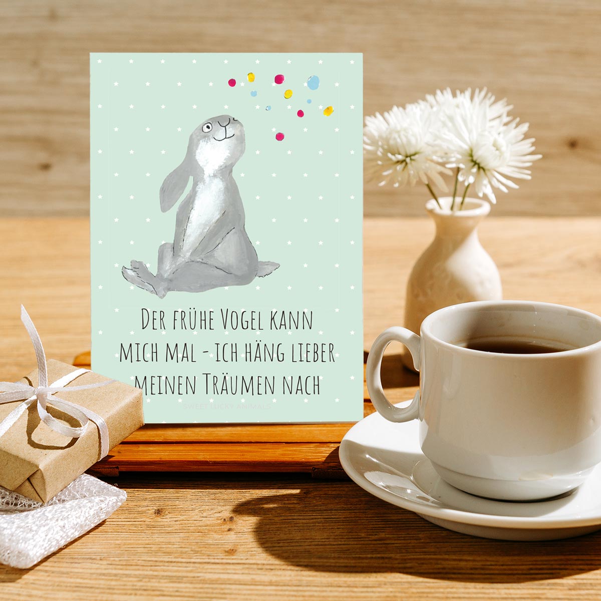 1 lustige Grußkarte + 1 Kuvert Tiermotiv handmade Hase Tier Klappkarte Karte sweet lucky animals