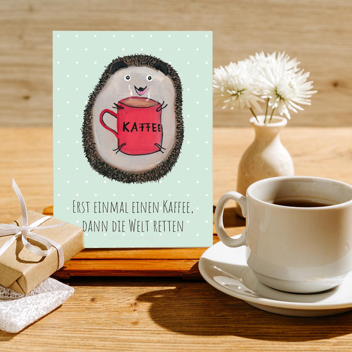 1 lustige Grußkarte + 1Kuvert Tiermotiv handmade Hase Tier Klappkarte Karte sweet lucky animals