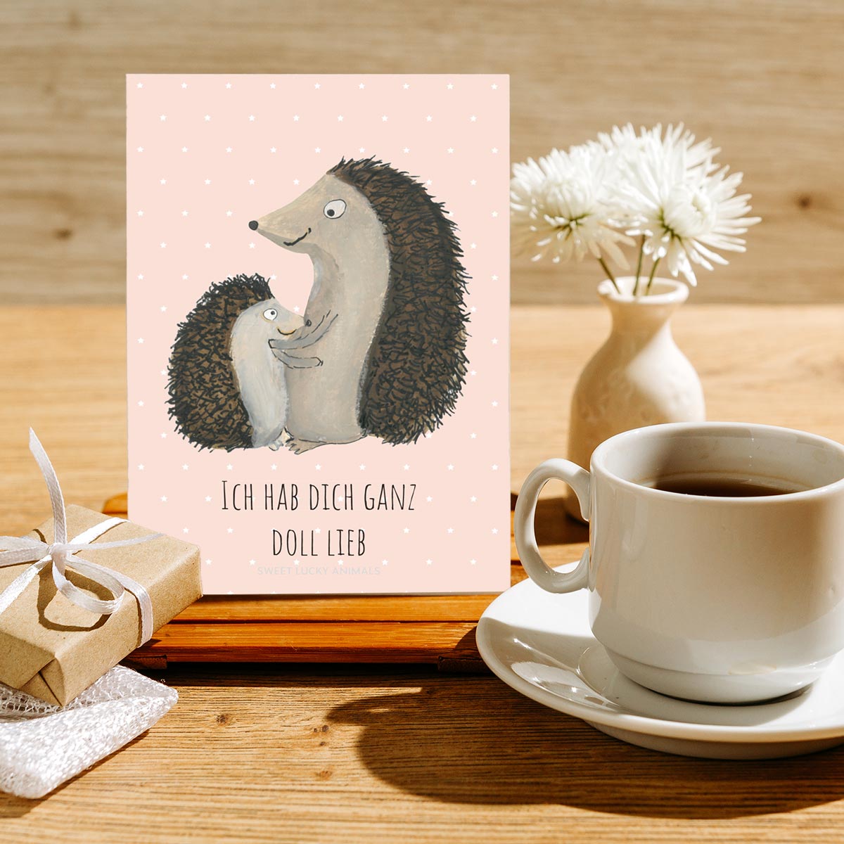 1 XL Premium Grußkarte Kind Papa Mama -handmade -Geburtstag Vatertag Muttertag sweet lucky animals