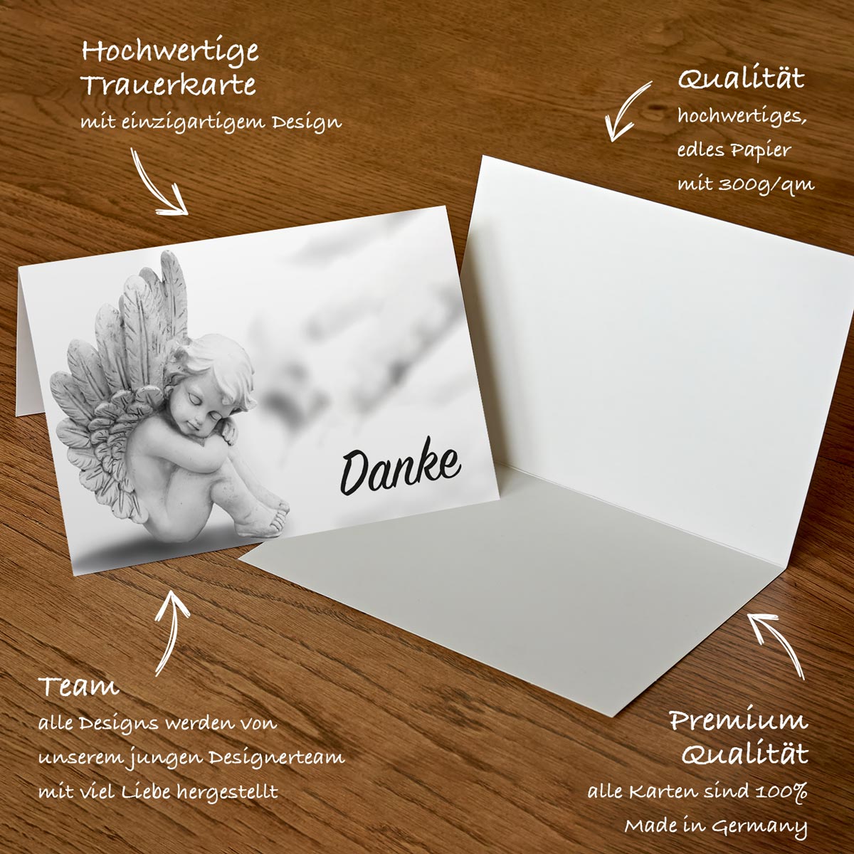 30 Trauerkarten Danksagung Klappkarten mit 30 Umschläge, Set -Beerdigung Danke - Merz Designkarten