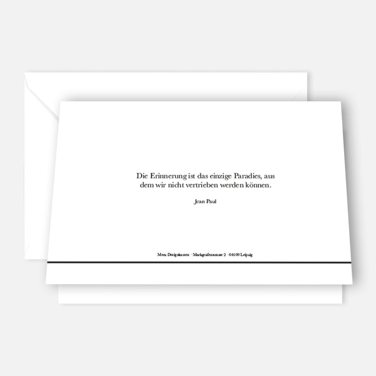 30er Set hochwertige nachhaltige Trauerkarten mit schlichtem Design und Umschlag, Text zentriert in schwarzer Schrift.