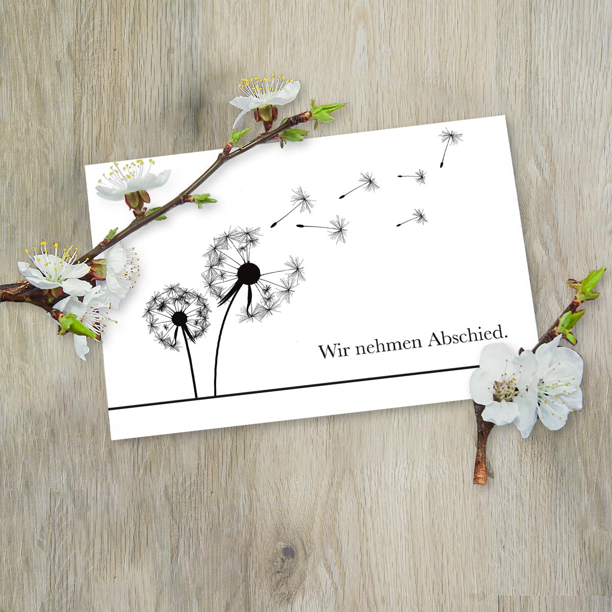 12er Set einfühlsame Trauerkarten Beileidskarten mit Pusteblumenmotiv und dem Text Wir nehmen Abschied