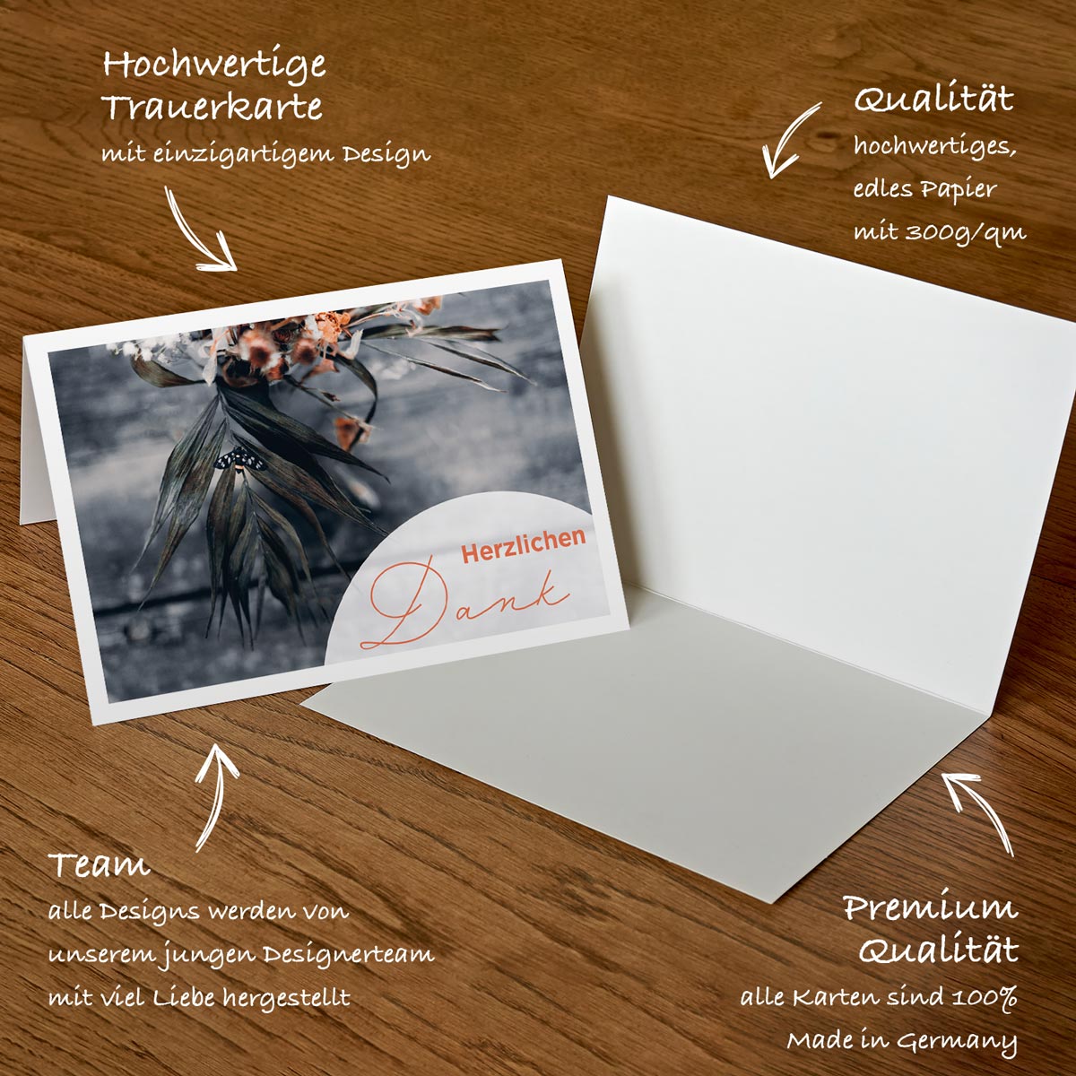 20 Trauerkarten Danksagung Klappkarten mit 30 Umschläge, Set -Beerdigung Danke Merz Designkarten