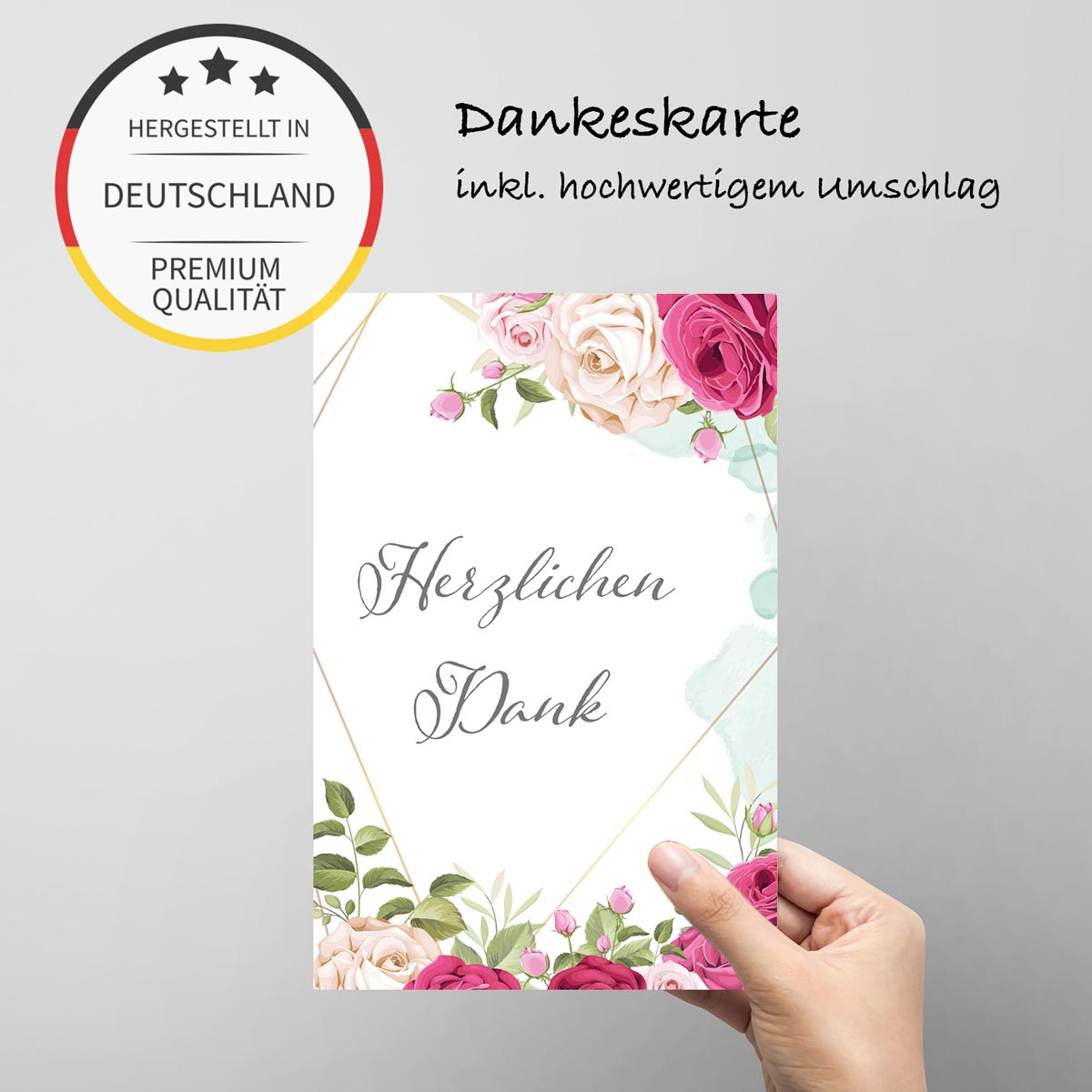 6 Stück Premium Dankeskarten (Klappkarten) mit Umschlägen, Danke Karten Geburt Merz Designkarten