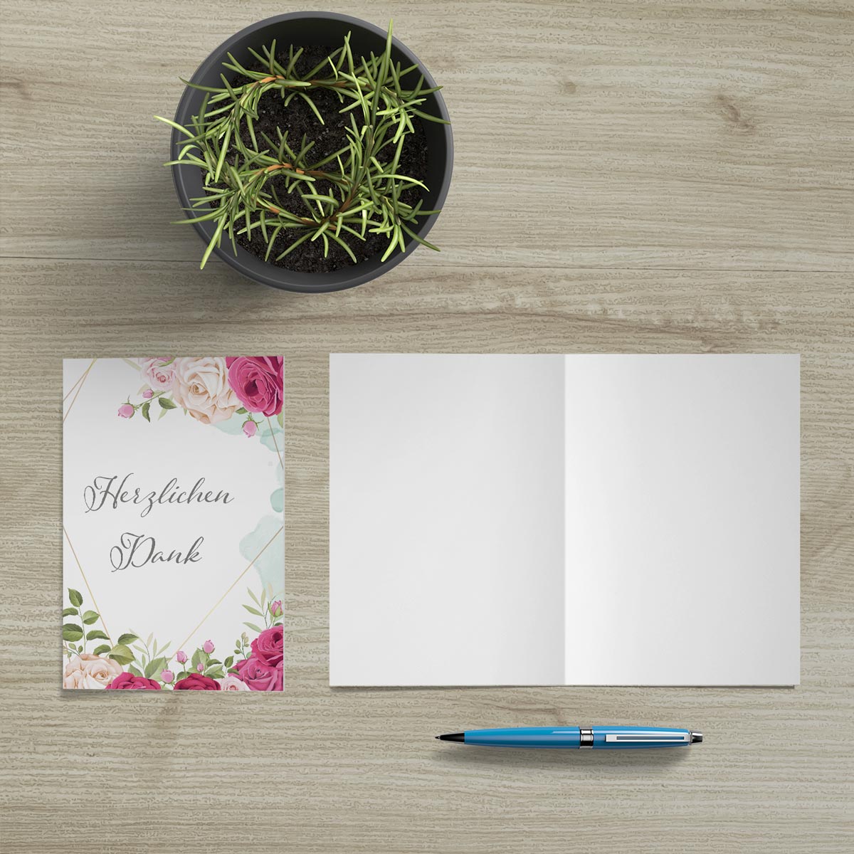 6 Stück Premium Dankeskarten (Klappkarten) mit Umschlägen, Danke Karten Geburt Merz Designkarten