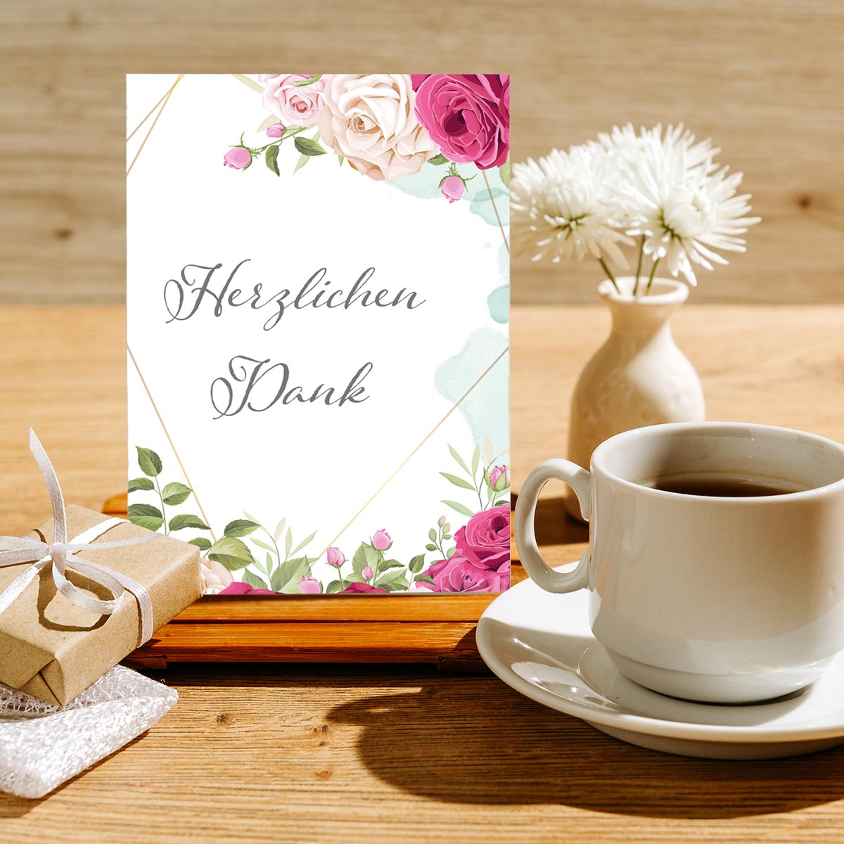 6 Stück Premium Dankeskarten (Klappkarten) mit Umschlägen, Danke Karten Geburt Merz Designkarten