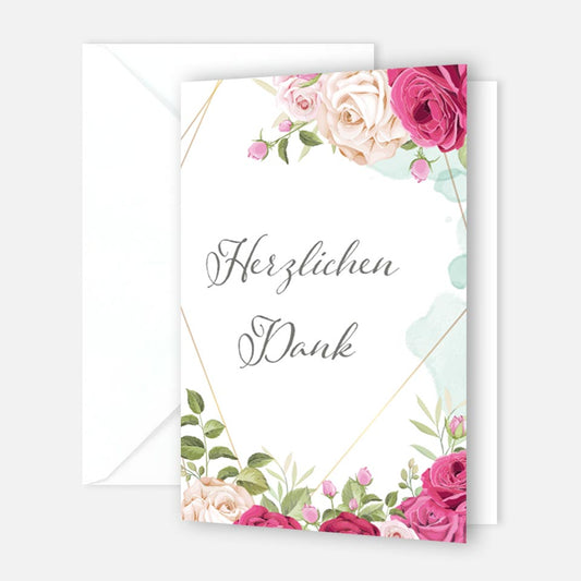 6 Stück Premium Dankeskarten (Klappkarten) mit Umschlägen, Danke Karten Geburt Merz Designkarten