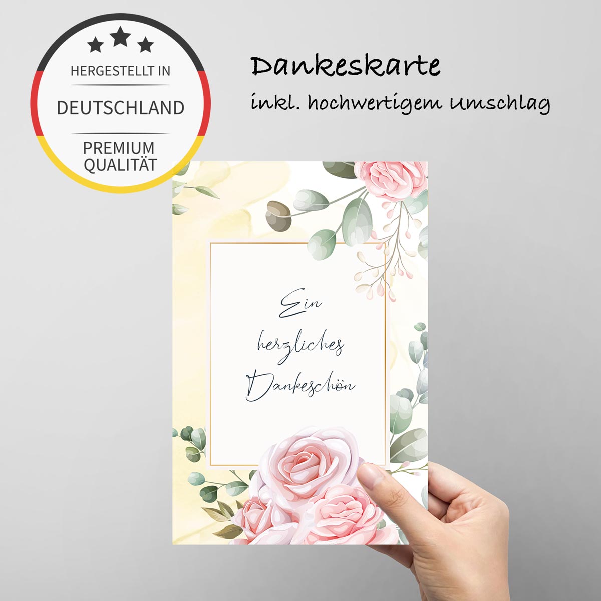6 Stück edle Dankeskarten (Klappkarten) mit Umschlägen, Danke Karten Geburt Merz Designkarten