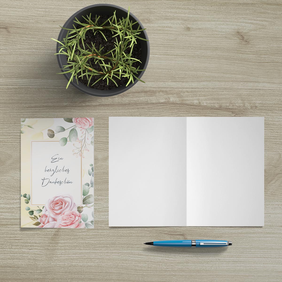 6 Stück edle Dankeskarten (Klappkarten) mit Umschlägen, Danke Karten Geburt Merz Designkarten