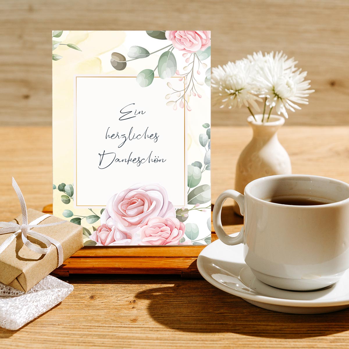 6 Stück edle Dankeskarten (Klappkarten) mit Umschlägen, Danke Karten Geburt Merz Designkarten