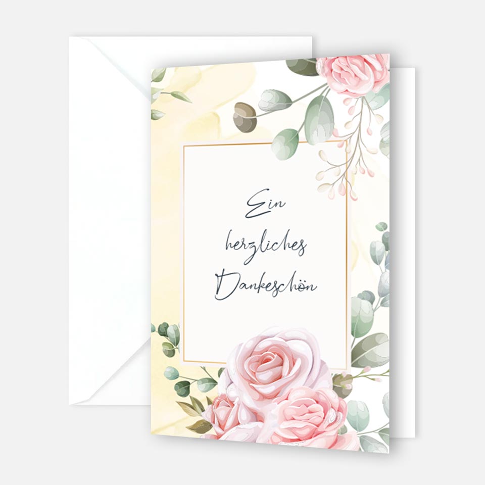 6 Stück edle Dankeskarten (Klappkarten) mit Umschlägen, Danke Karten Geburt Merz Designkarten
