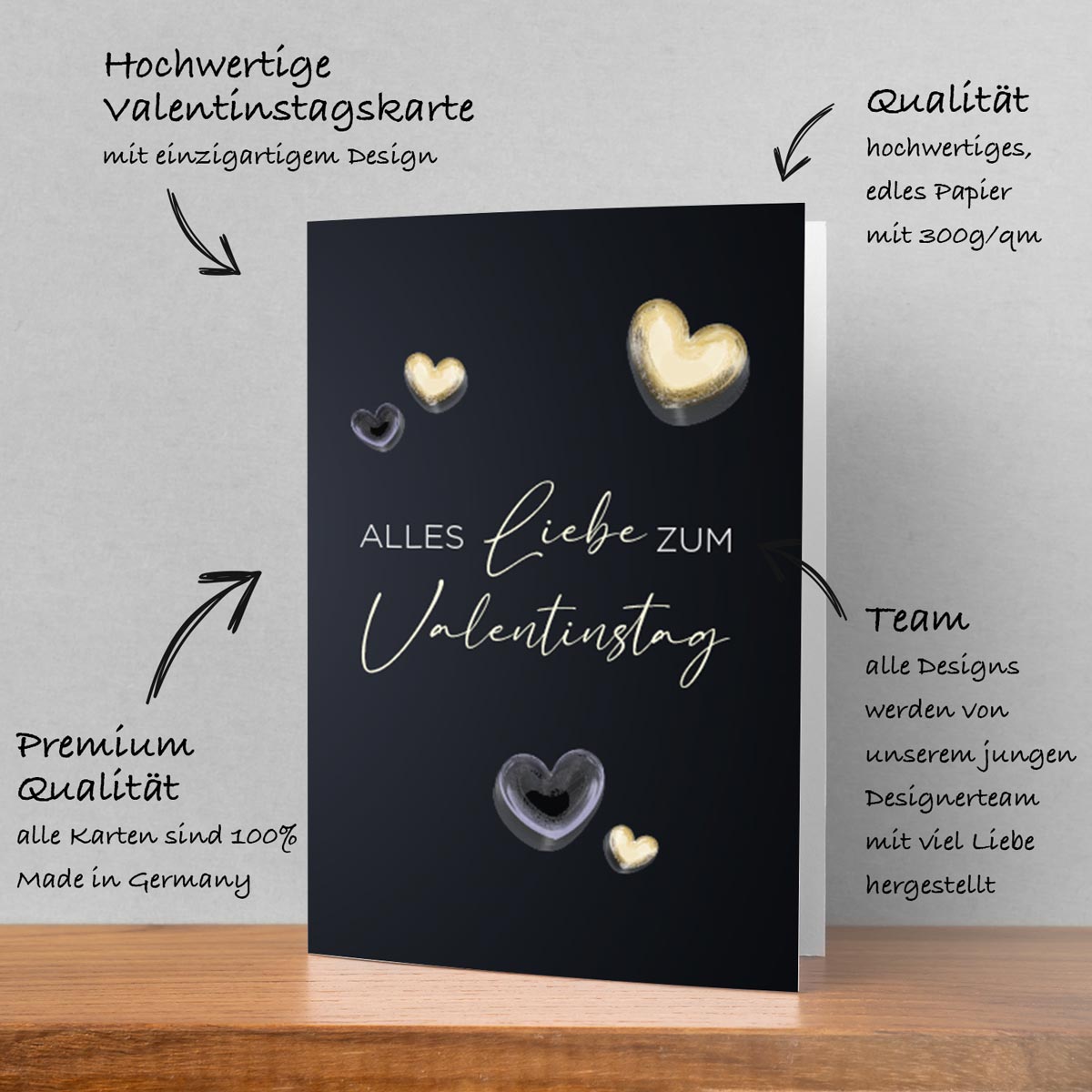 1 edle Valentinstagskarte 12x18cm Klappkarte +Umschlag Liebe Valentinstag Karte Merz Designkarten
