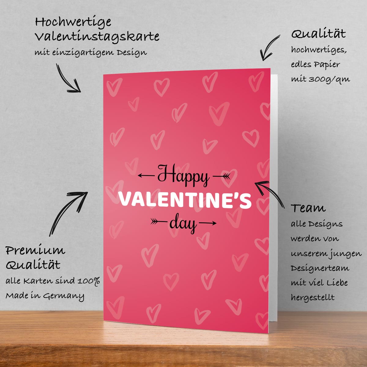 1 edle Valentinstagskarte 12x18cm Klappkarte +Umschlag Liebe Valentinstag Karte Merz Designkarten