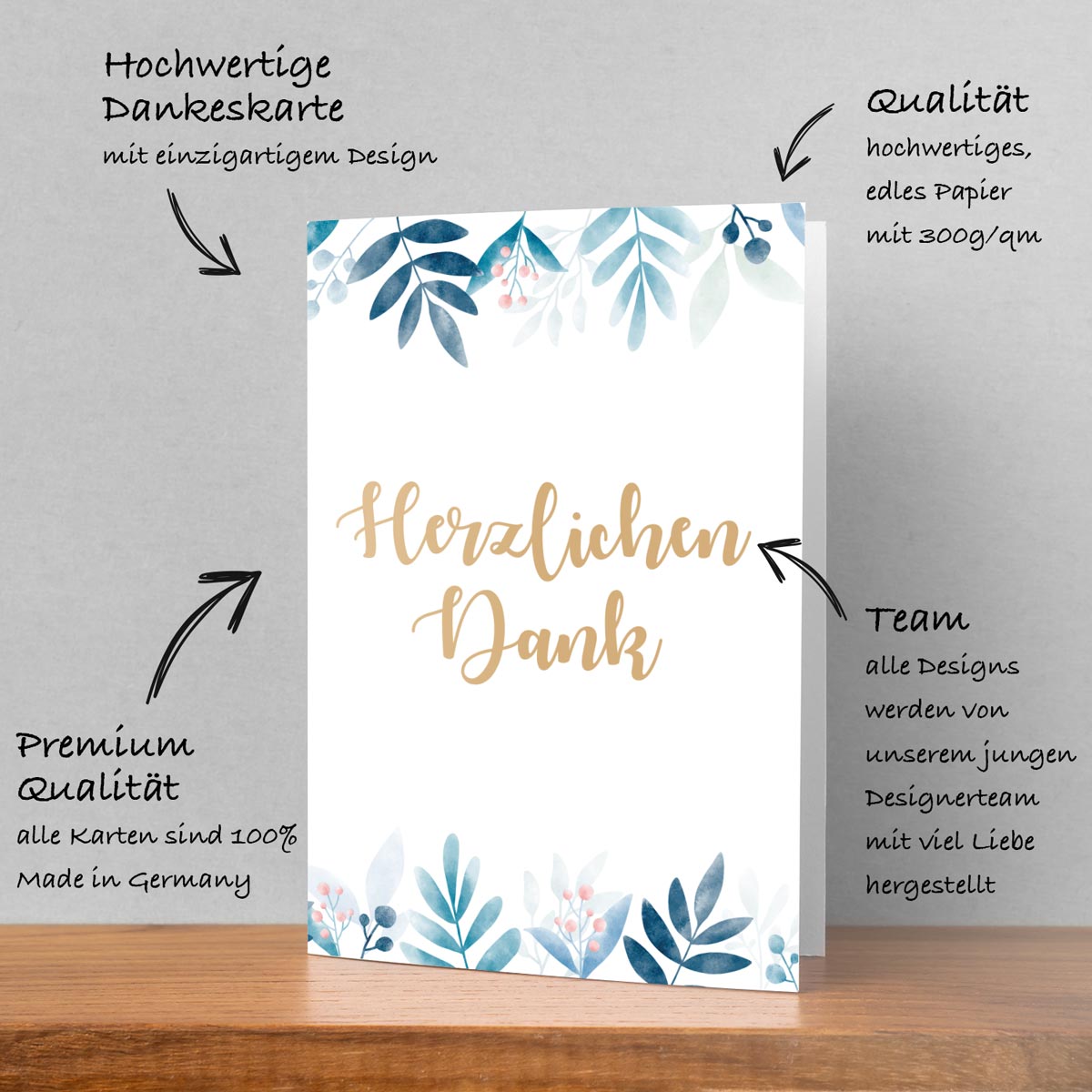 8 Stück Premium Dankeskarten (Klappkarten) mit Umschlägen, Danke Karten Geburt Merz Designkarten