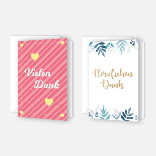 10 Premium Dankeskarten (Klappkarten) mit 12 Umschlägen, Danke Karten Grußkarte Merz Designkarten