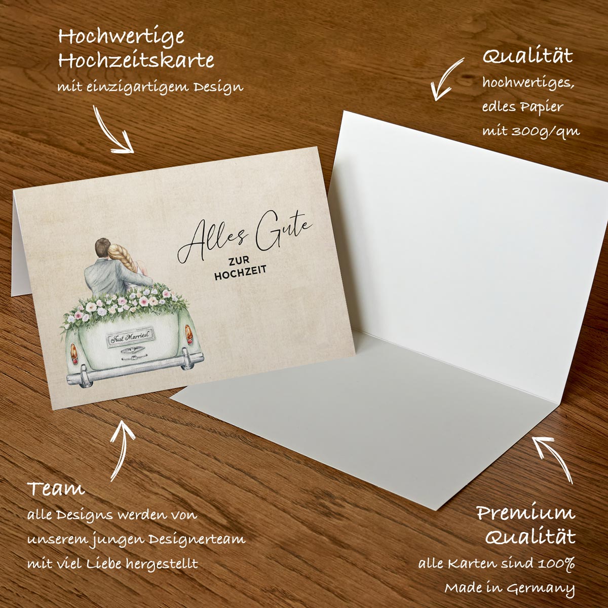 1 Hochzeitskarte 18x12cm Klappkarte mit Umschlag Glückwunschkarte zur Hochzeit Merz Designkarten