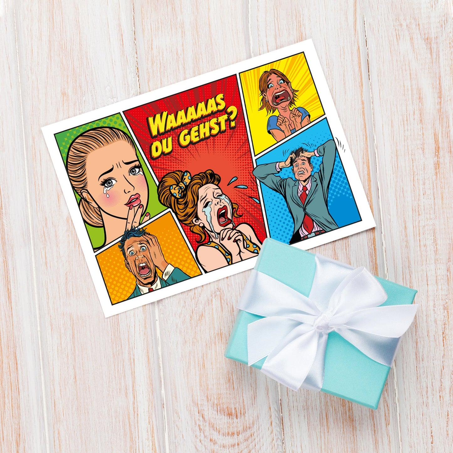 1 Abschiedskarte 12x18cm Klappkarte Comicmotiv Ruhestand Rente + weißer Umschlag Merz Designkarten