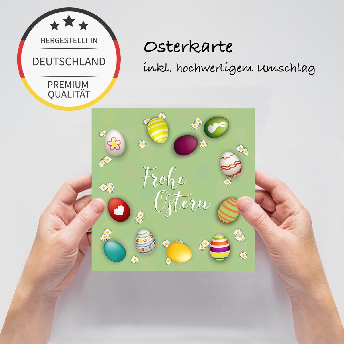 4 Premium Osterkarten Grußkarten Ostern Klappkarten mit Umschlag 14,8x14,8cm Merz Designkarten