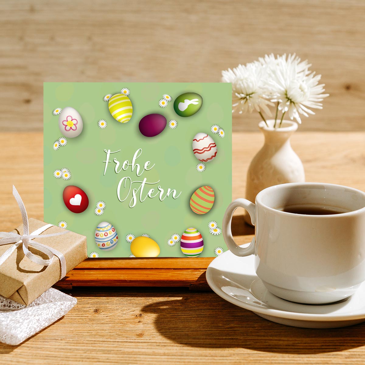 4 Premium Osterkarten Grußkarten Ostern Klappkarten mit Umschlag 14,8x14,8cm Merz Designkarten