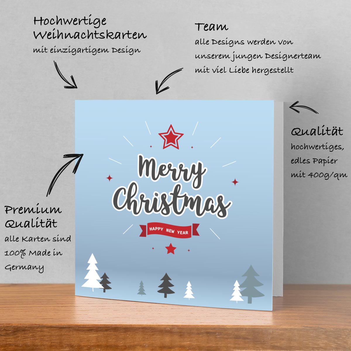 6 Weihnachtskarten Grußkarten für Weihnachten Klappkarten mit 6 Kuverts Merz Designkarten