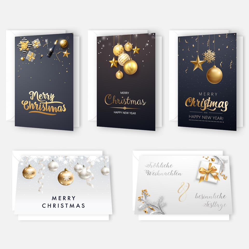 5 Weihnachtskarten Grußkarten für Weihnachten Klappkarten mit Umschlag Karten Merz Designkarten