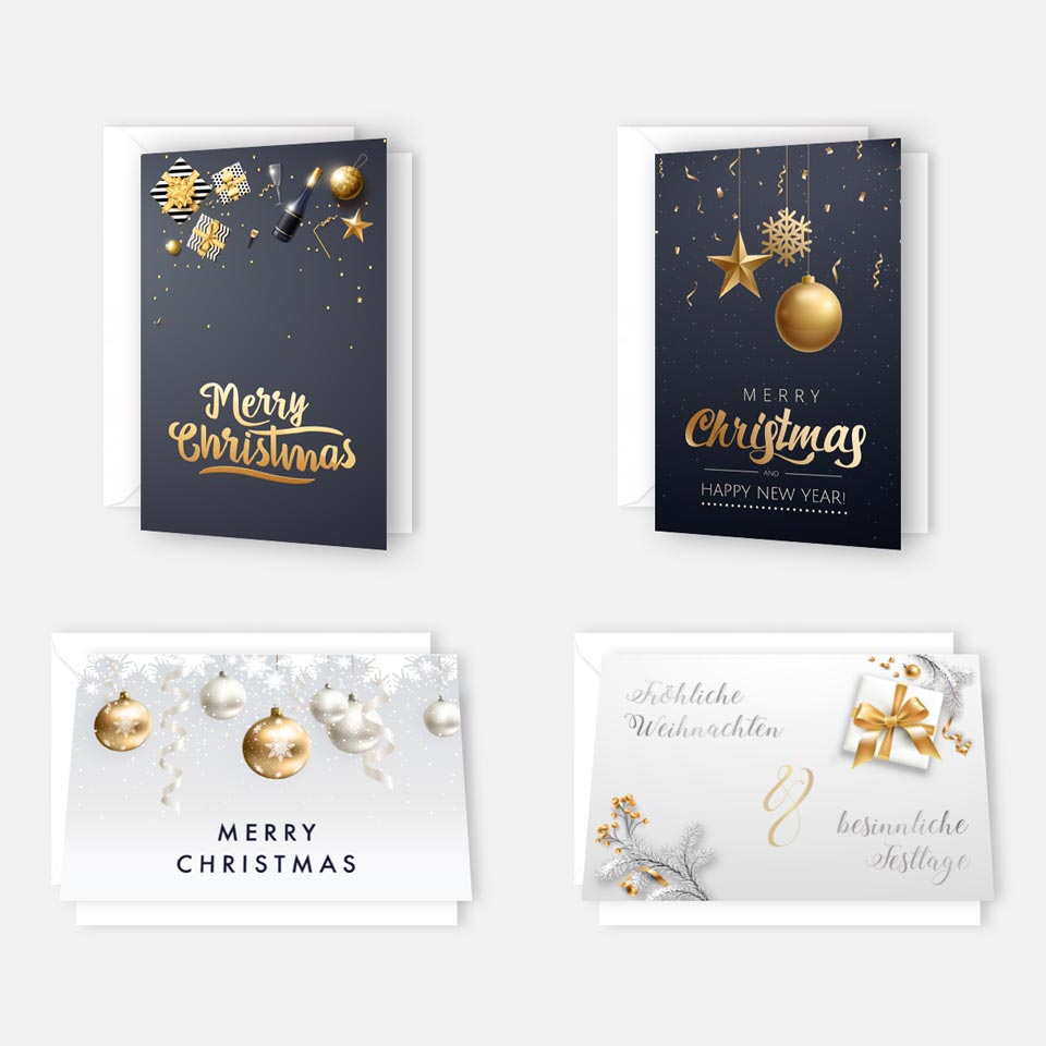 4 Weihnachtskarten Grußkarten für Weihnachten Klappkarten mit Umschlag Karten Merz Designkarten