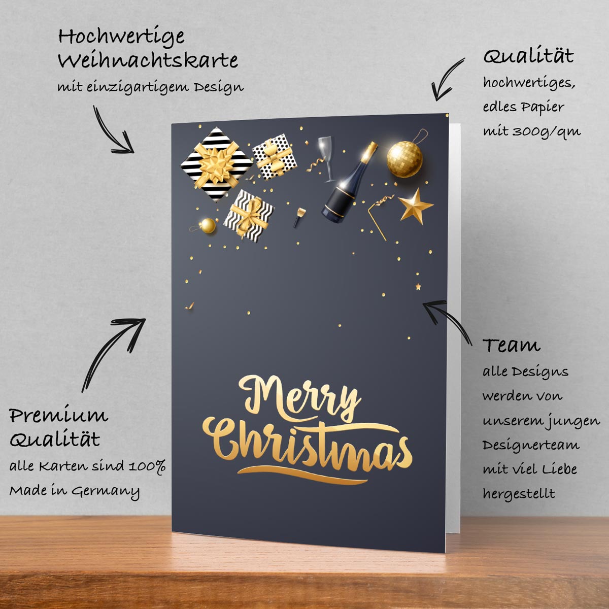 5 Weihnachtskarten Grußkarten für Weihnachten Klappkarten mit Umschlag Karten Merz Designkarten