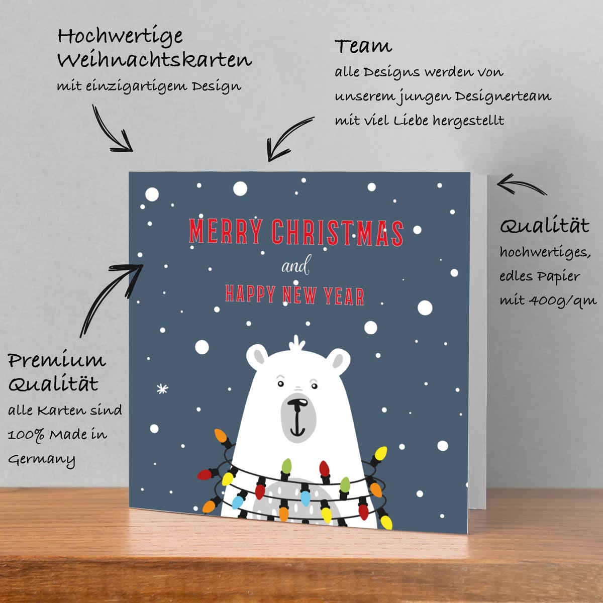 1 Weihnachtskarte Eisbär für Weihnachten Klappkarten mit Umschlag