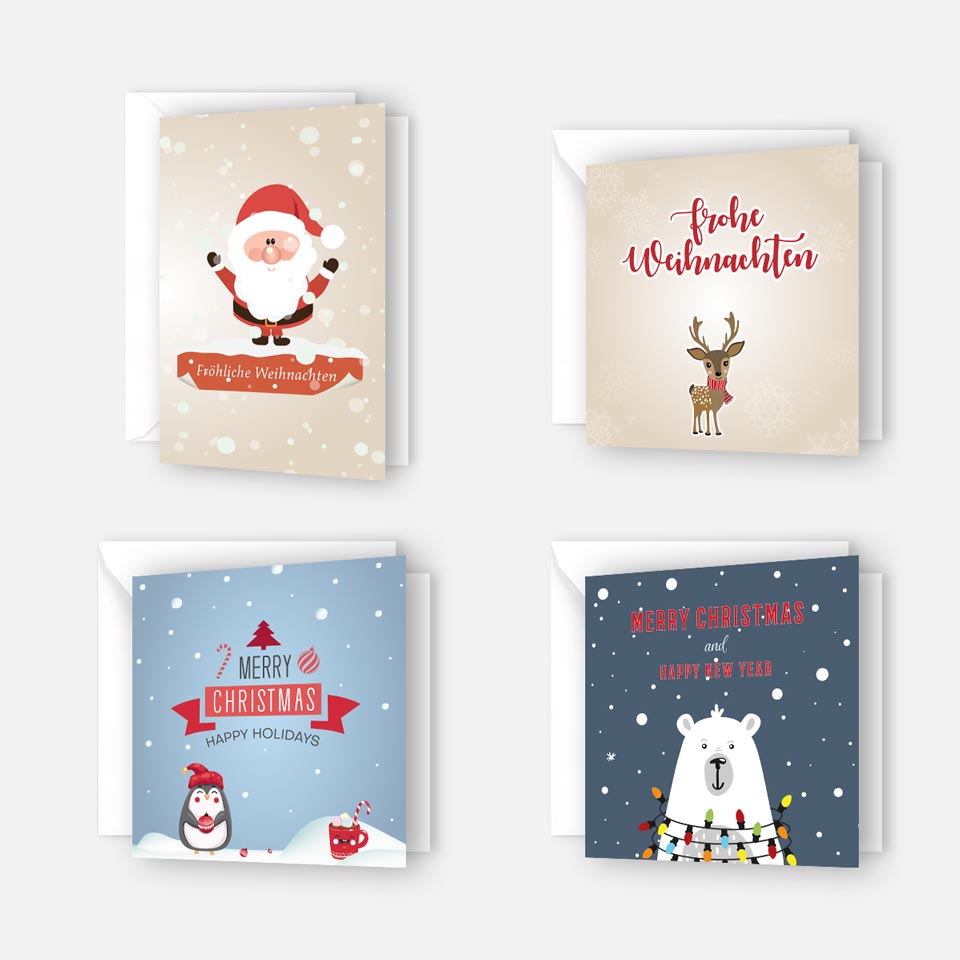 8 Weihnachtskarten Grußkarten für Weihnachten Klappkarten mit 8 Kuverts Merz Designkarten