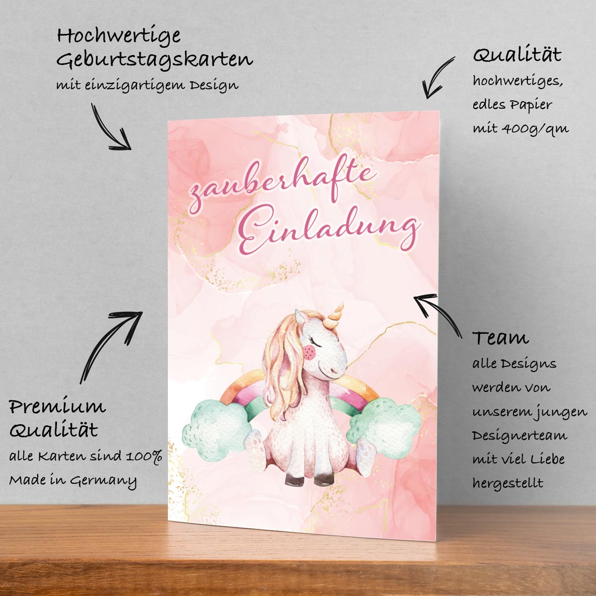 12 Einladungskarten Einhornmotiv Kindergeburtstag Kids Postkarten 14,8x10,5cm + 12 Umschläge Merz Designkarten