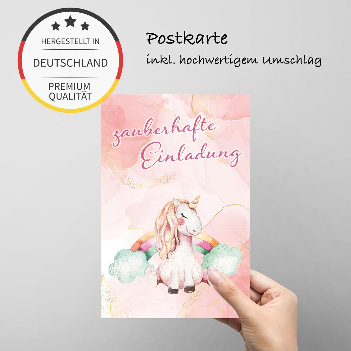 12 Einladungskarten Einhornmotiv Kindergeburtstag Kids Postkarten 14,8x10,5cm + 12 Umschläge Merz Designkarten