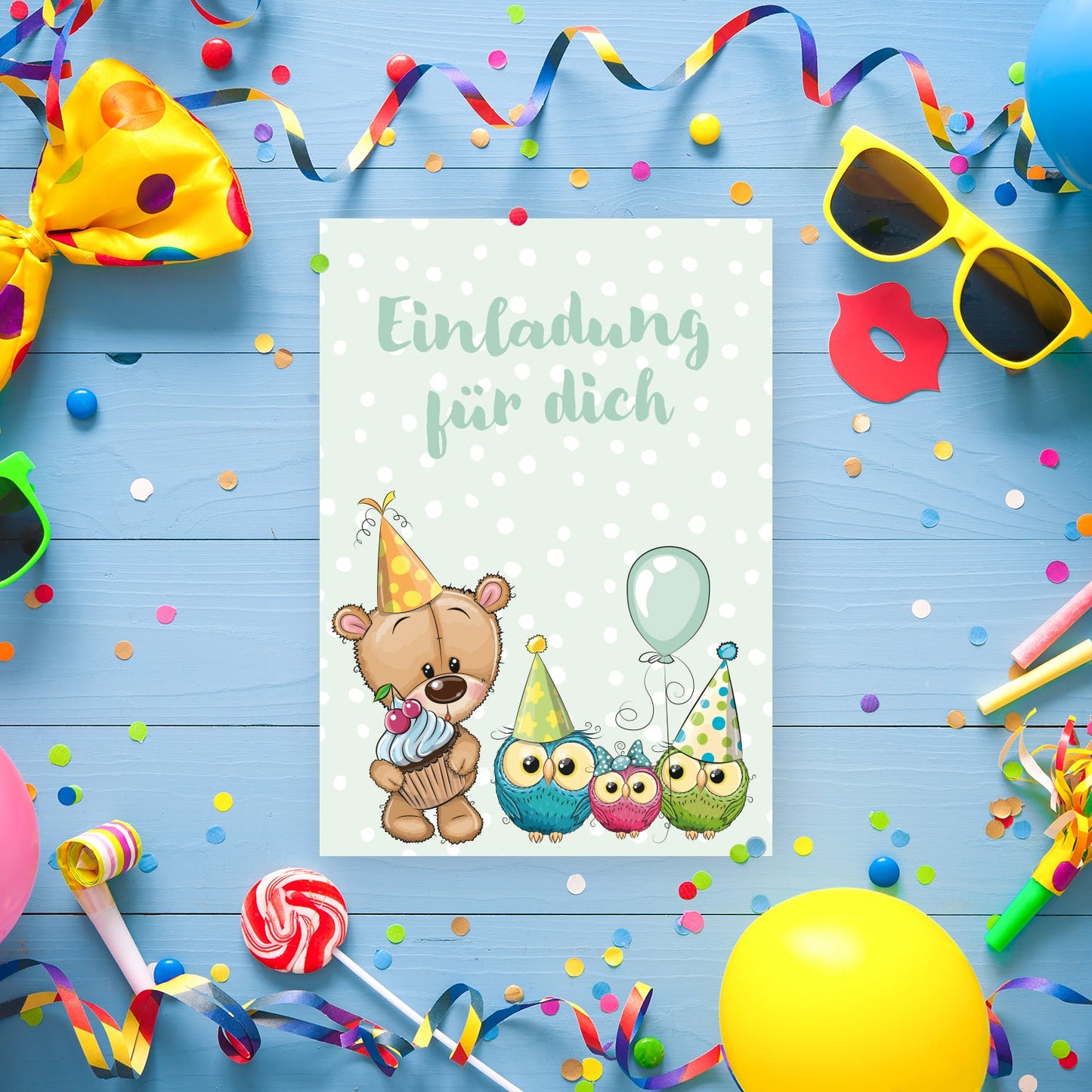 12 Einladungskarten Kindergeburtstag Teddy Postkarten 10,5x14,8cm + 12 Umschläge Merz Designkarten