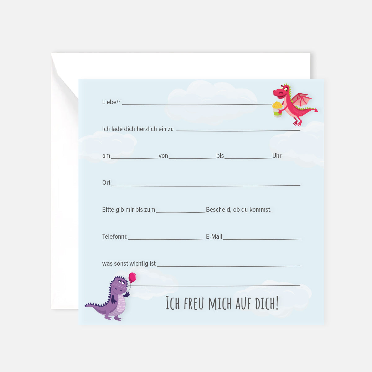 12 Einladungskarten Kindergeburtstag Dino Postkarten 14,8x14,8cm + 12 Umschläge Merz Designkarten