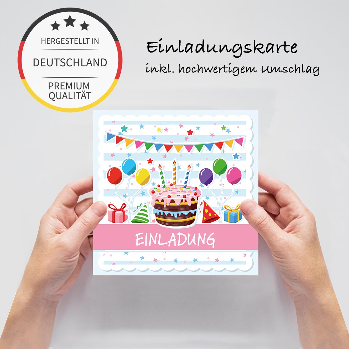12 Einladungskarten Kindergeburtstag Torte Postkarten 14,8x14,8cm + 12 Umschläge Merz Designkarten