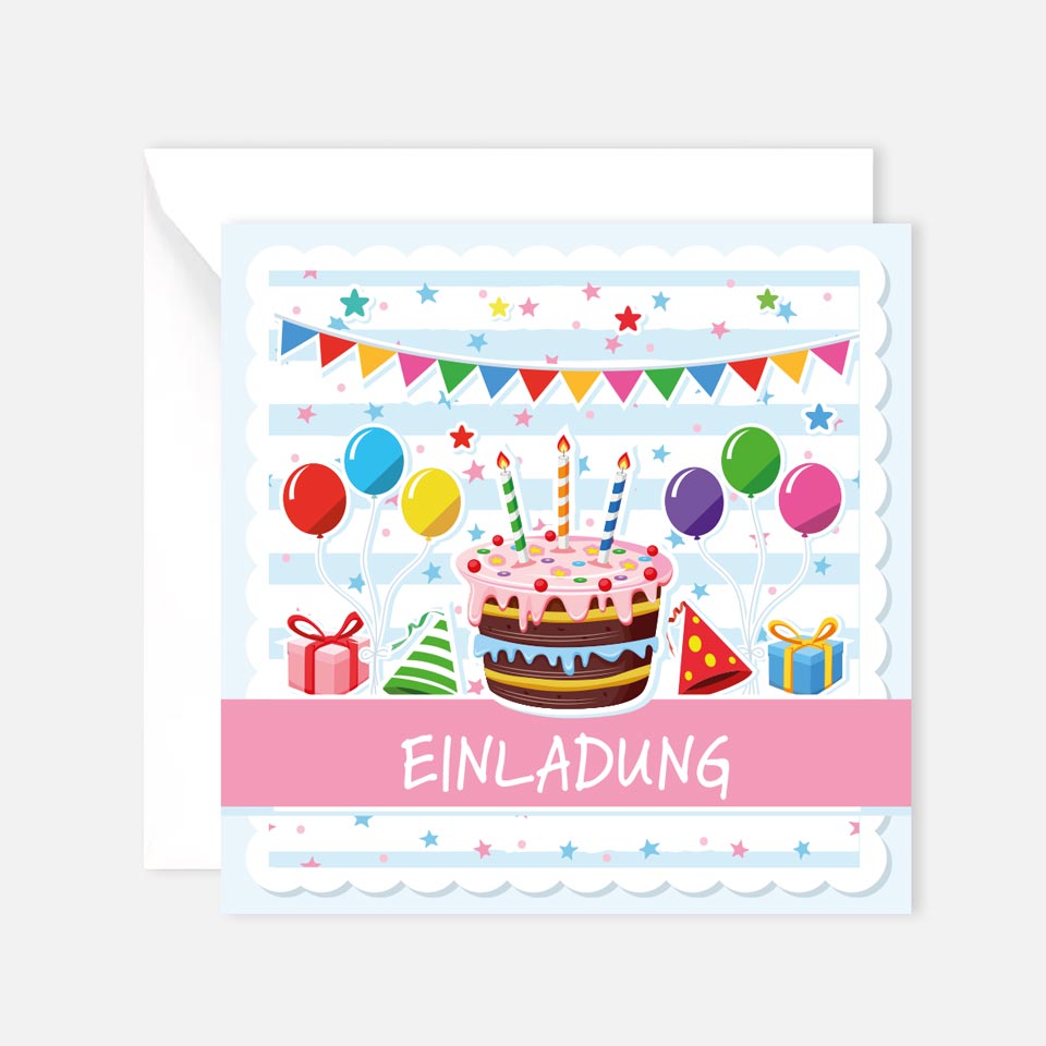 12 Einladungskarten Kindergeburtstag Torte Postkarten 14,8x14,8cm + 12 Umschläge Merz Designkarten