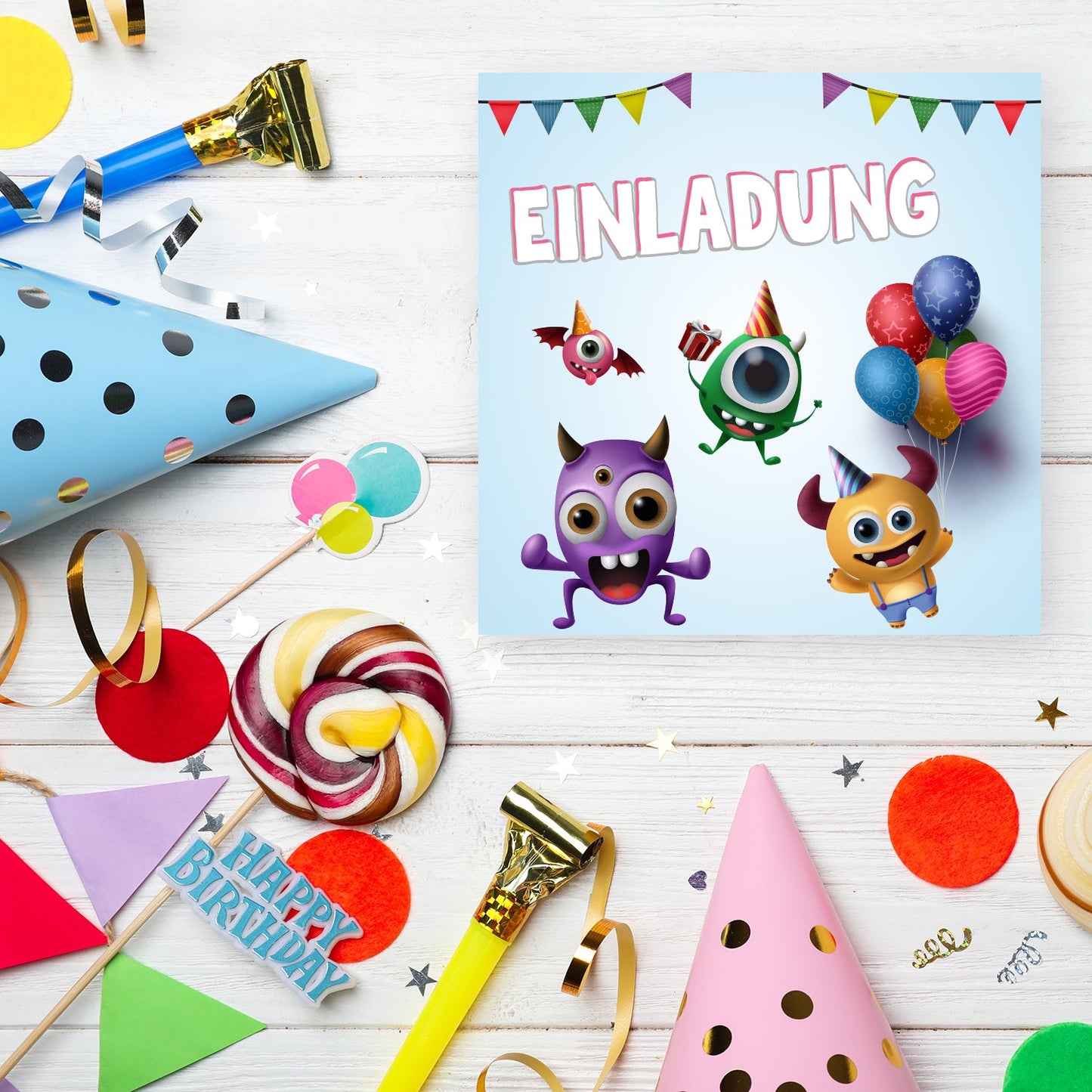 12 Einladungskarten Kindergeburtstag Kids Postkarten 14,8x14,8cm + 12 Umschläge Merz Designkarten