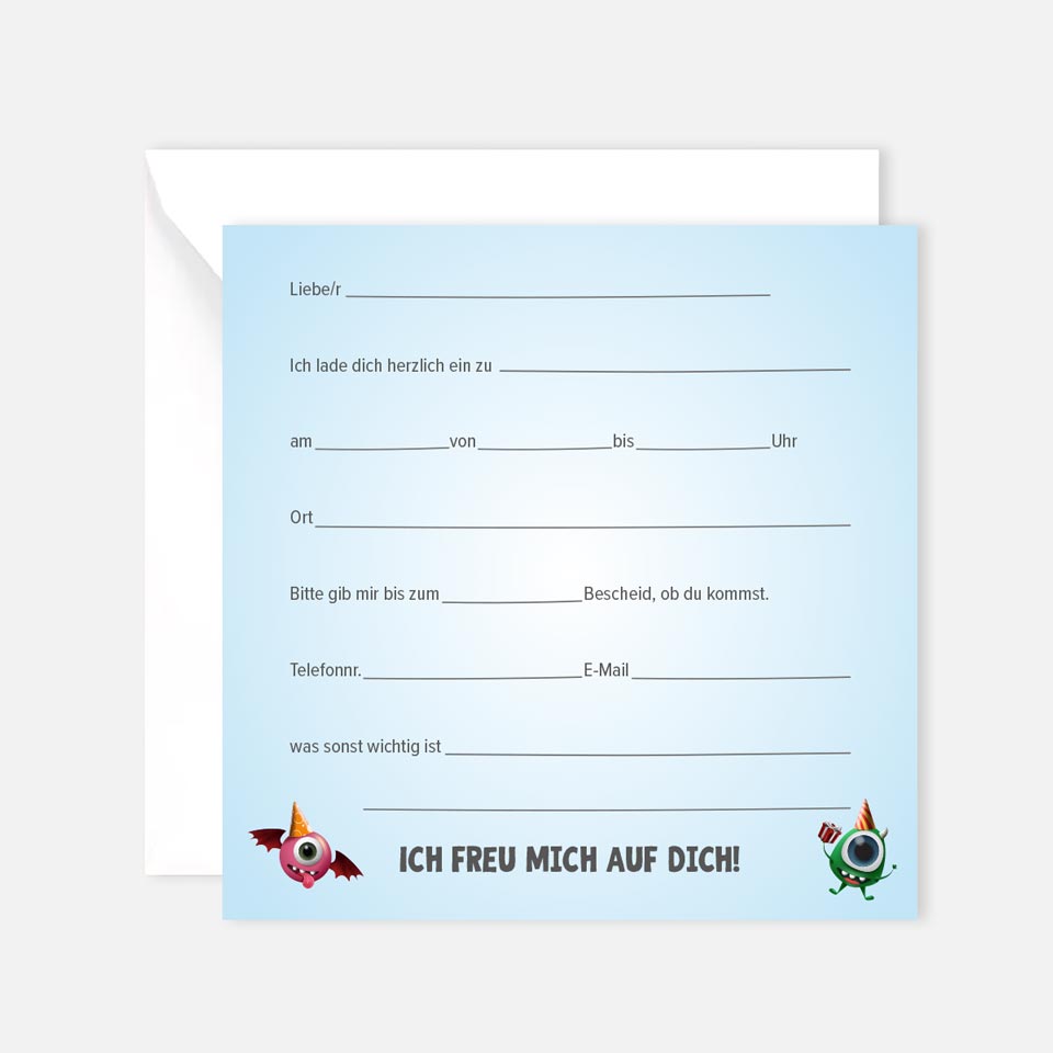12 Einladungskarten Kindergeburtstag Kids Postkarten 14,8x14,8cm + 12 Umschläge Merz Designkarten