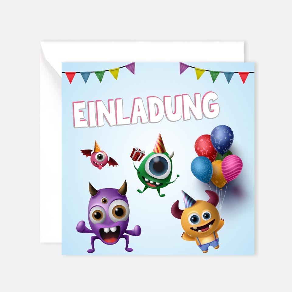 12 Einladungskarten Kindergeburtstag Kids Postkarten 14,8x14,8cm + 12 Umschläge Merz Designkarten