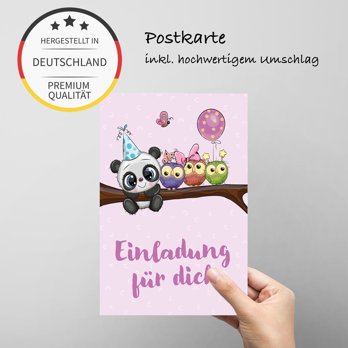 12 Einladungskarten Kindergeburtstag Panda Postkarten 14,8x10,5cm + 12 Umschläge Merz Designkarten