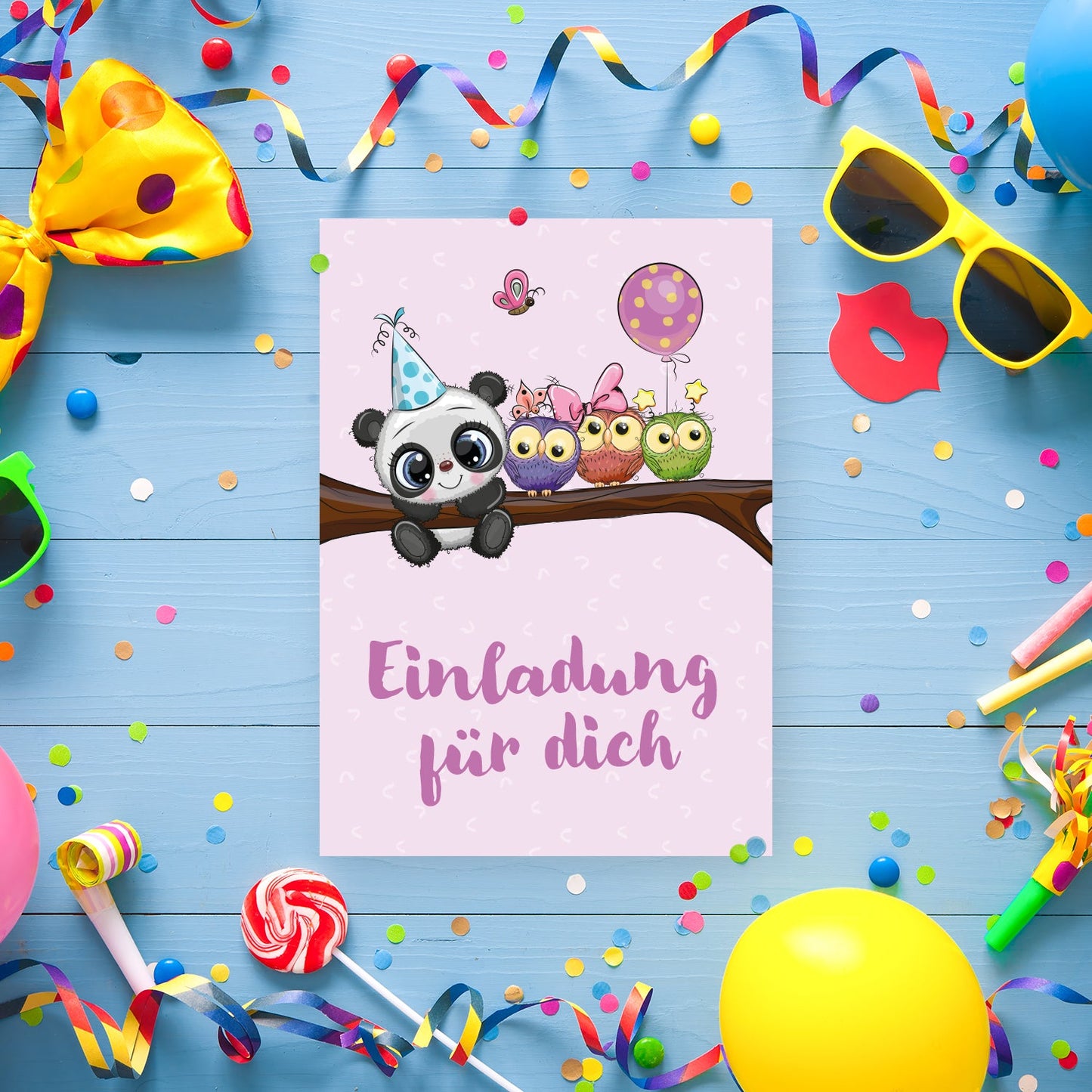 12 Einladungskarten Kindergeburtstag Panda Postkarten 14,8x10,5cm + 12 Umschläge Merz Designkarten