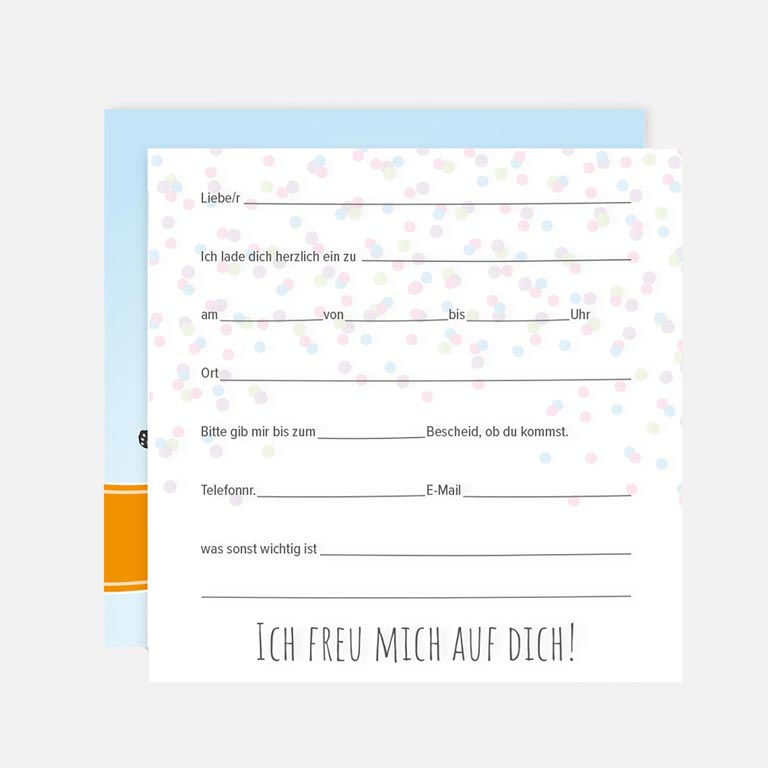 12 Einladungskarten Kindergeburtstag Party Postkarten 14,8x14,8cm + 12 Umschläge Merz Designkarten