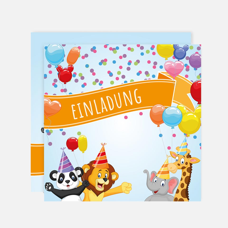 12 Einladungskarten Kindergeburtstag Party Postkarten 14,8x14,8cm + 12 Umschläge Merz Designkarten