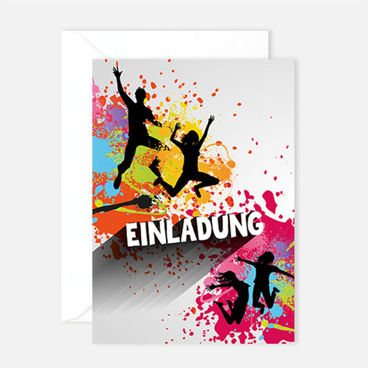 12 Einladungskarten Kindergeburtstag Jump Party Karten 10,5x14,8cm + 12 Kuverts Merz Designkarten