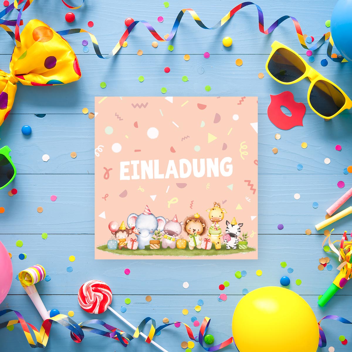 12 Einladungskarten Kindergeburtstag Kids Postkarten 14,8x14,8cm + 12 Umschläge Merz Designkarten